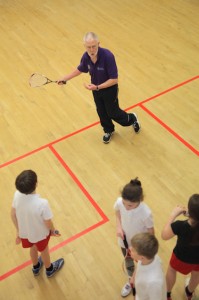 Roger Ridler and the kids in the Thame Schools Squash Programme