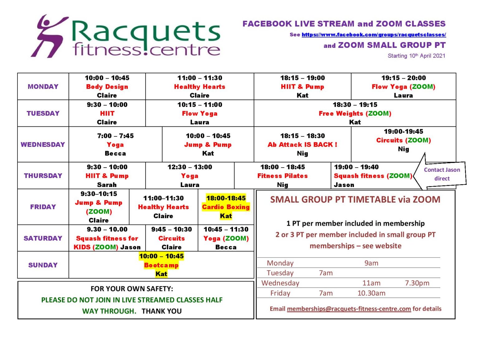 Racquets Fitness Centre Racquets Live Streaming and Small Group PT