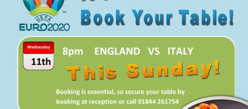 It’s coming home !  Book your table now for England vs Italy Euro2020 Final