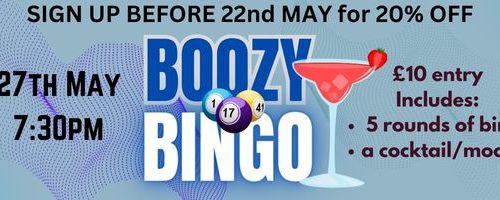 Racquets Bingo Day 27th May – 🍹 Boozy Bingo 🍹